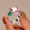Radiant Cut Pink Sapphire Three Stone Engagement Ring - Sterling Silver
