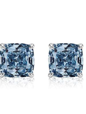 Blue Topaz Cushion Cut Stud Earrings Sterling Silver - 4.00 CT. TW.