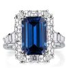 Emerald Cut Blue Sapphire Halo Engagement Ring in Sterling Silver with Rhodium Finish