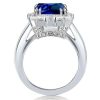 Emerald Cut Blue Sapphire Halo Engagement Ring in Sterling Silver with Rhodium Finish