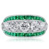Emerald & White Round Cut CZ Engagement Ring - Sterling Silver, Triple Row