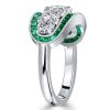 Emerald & White Round Cut CZ Engagement Ring - Sterling Silver, Triple Row