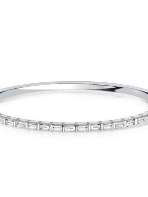 Dainty Baguette Bangle Bracelet - 925 Sterling Silver, 7 Inch