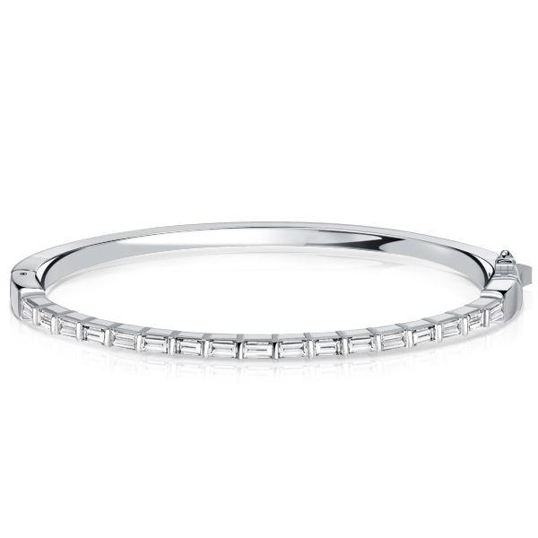 Dainty Baguette Bangle Bracelet - 925 Sterling Silver, 7 Inch