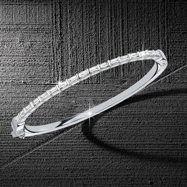 Dainty Baguette Bangle Bracelet - 925 Sterling Silver, 7 Inch
