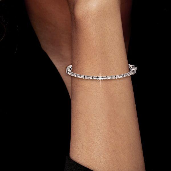Dainty Baguette Bangle Bracelet - 925 Sterling Silver, 7 Inch
