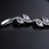 Sterling Silver Plated Leaf Design Bracelet with Round and Marquise Cut Stones (7 Inch)