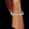 Sterling Silver Plated Leaf Design Bracelet with Round and Marquise Cut Stones (7 Inch)