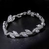 Sterling Silver Plated Leaf Design Bracelet with Round and Marquise Cut Stones (7 Inch)