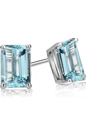 Emerald Cut Sterling Silver Stud Earrings for Women - 5.0 CT TW