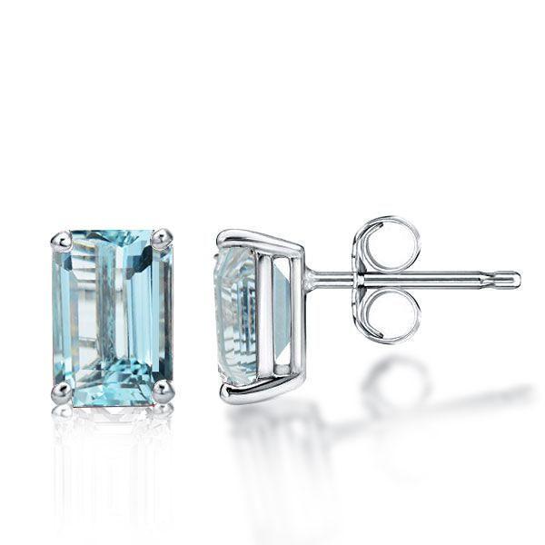Emerald Cut Sterling Silver Stud Earrings for Women - 5.0 CT TW