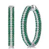 Pave Emerald Green Oval Hoop Earrings in 925 Sterling Silver
