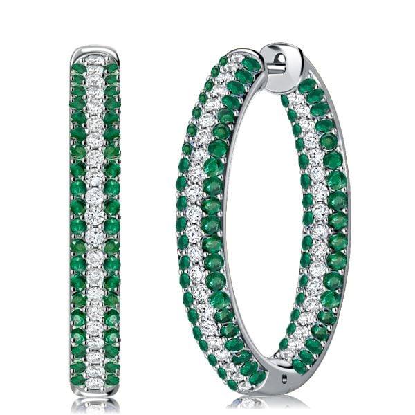 Pave Emerald Green Oval Hoop Earrings in 925 Sterling Silver