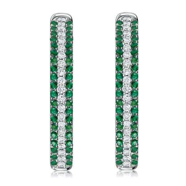 Pave Emerald Green Oval Hoop Earrings in 925 Sterling Silver