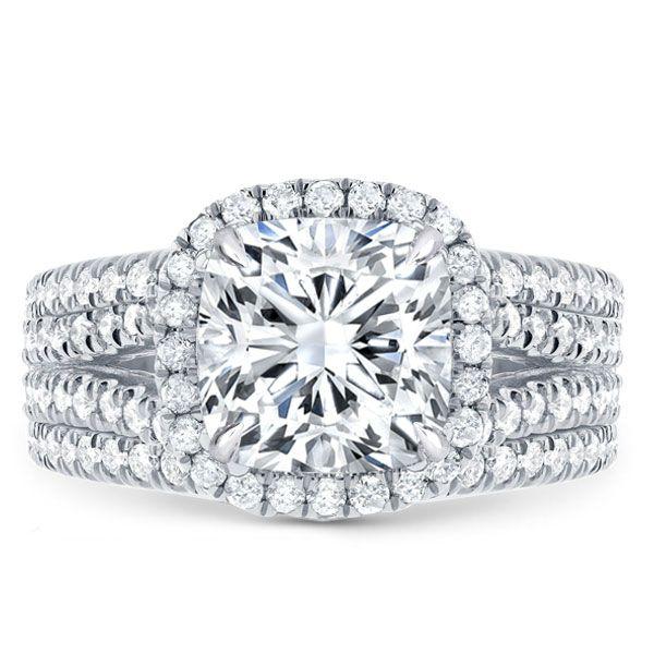 Halo Cushion Cut White Sapphire 3-Piece Sterling Silver Wedding Ring Set