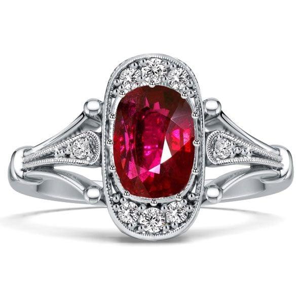 Cushion Cut Ruby Engagement Ring in Sterling Silver with Rhodium Plating