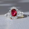 Cushion Cut Ruby Engagement Ring in Sterling Silver with Rhodium Plating