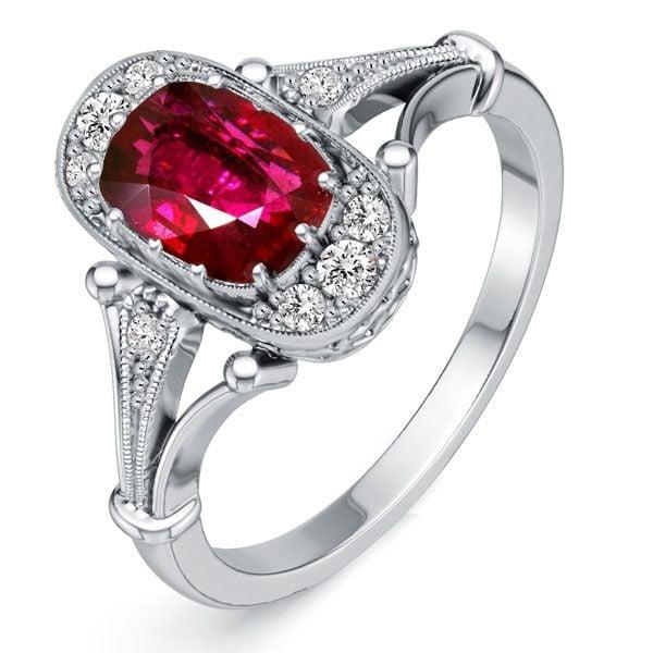 Cushion Cut Ruby Engagement Ring in Sterling Silver with Rhodium Plating