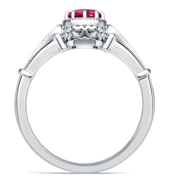 Cushion Cut Ruby Engagement Ring in Sterling Silver with Rhodium Plating