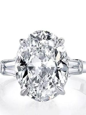 Oval Created White Sapphire Three Stone Engagement Ring in Sterling Silver