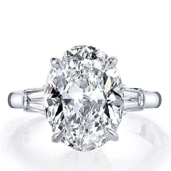 Oval Created White Sapphire Three Stone Engagement Ring in Sterling Silver