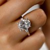 Oval Created White Sapphire Three Stone Engagement Ring in Sterling Silver