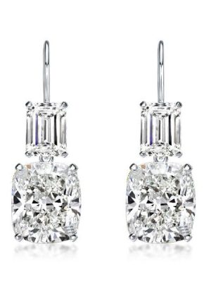 Emerald & Cushion Cut Sterling Silver Drop Earrings - Sparkly & Elegant