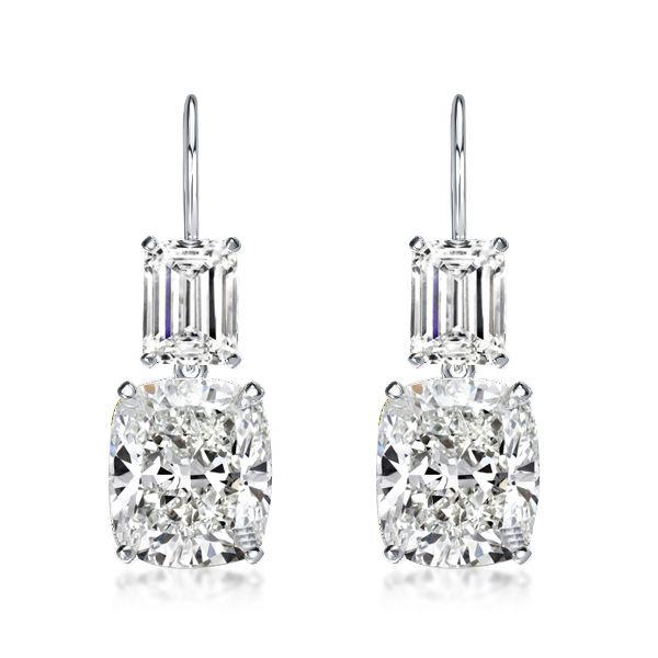 Emerald & Cushion Cut Sterling Silver Drop Earrings - Sparkly & Elegant