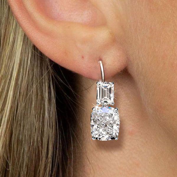Emerald & Cushion Cut Sterling Silver Drop Earrings - Sparkly & Elegant