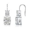 Emerald & Cushion Cut Sterling Silver Drop Earrings - Sparkly & Elegant