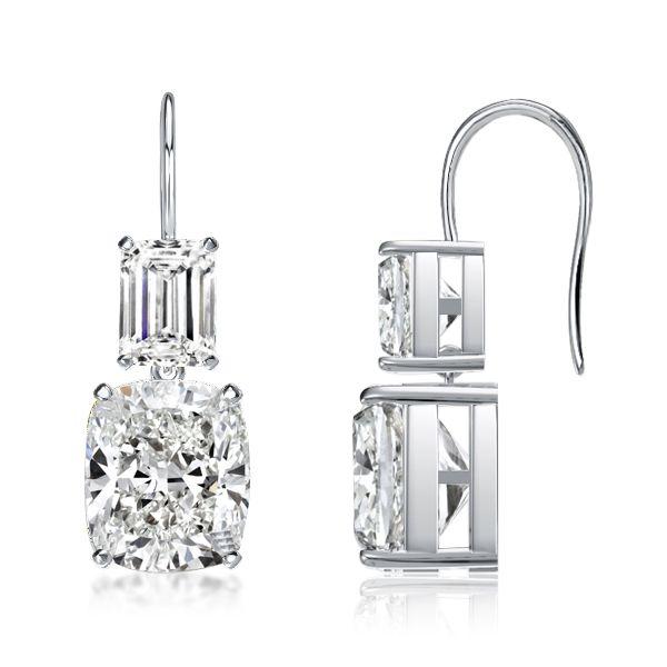 Emerald & Cushion Cut Sterling Silver Drop Earrings - Sparkly & Elegant