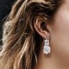 Emerald & Cushion Cut Sterling Silver Drop Earrings - Sparkly & Elegant