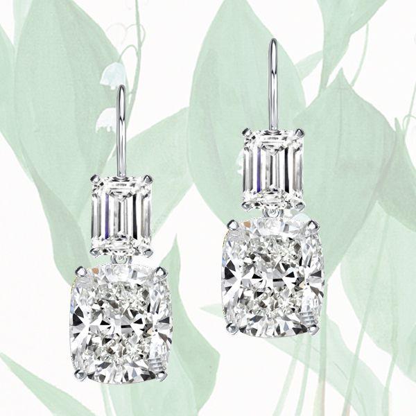 Emerald & Cushion Cut Sterling Silver Drop Earrings - Sparkly & Elegant