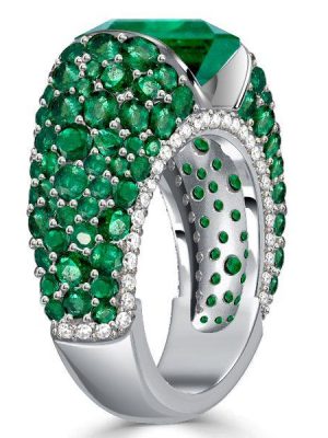 Cushion Emerald Sterling Silver Ring - Chunky Statement Ring