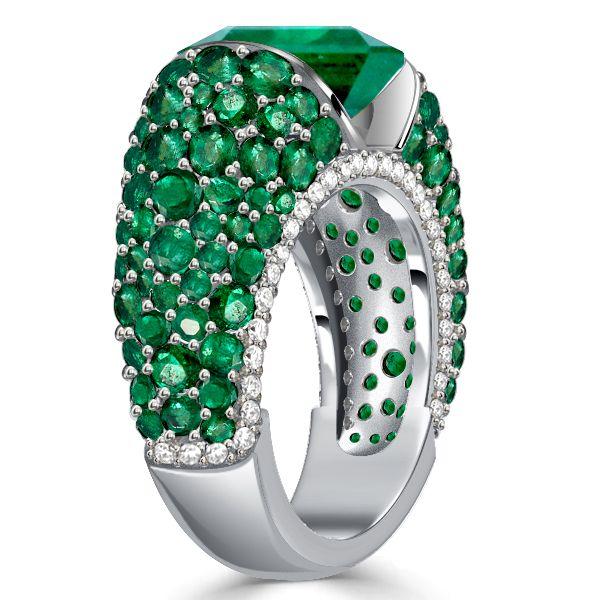 Cushion Emerald Sterling Silver Ring - Chunky Statement Ring