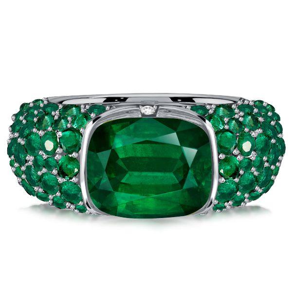 Cushion Emerald Sterling Silver Ring - Chunky Statement Ring