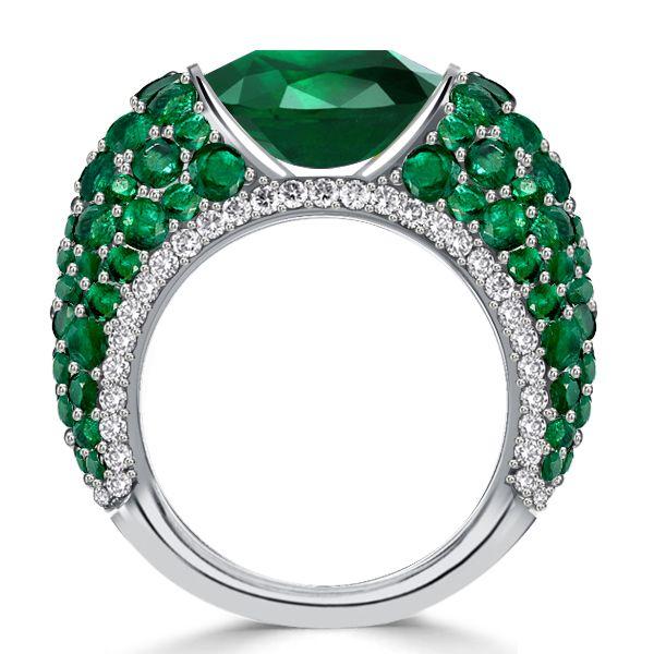 Cushion Emerald Sterling Silver Ring - Chunky Statement Ring