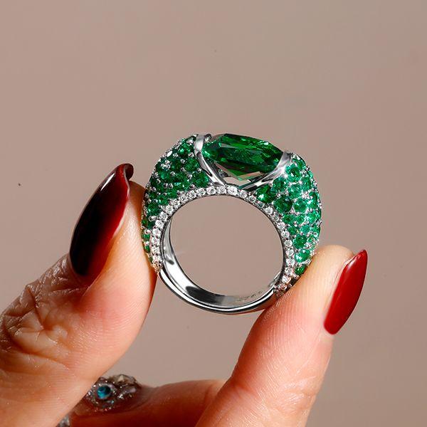 Cushion Emerald Sterling Silver Ring - Chunky Statement Ring