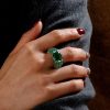 Cushion Emerald Sterling Silver Ring - Chunky Statement Ring
