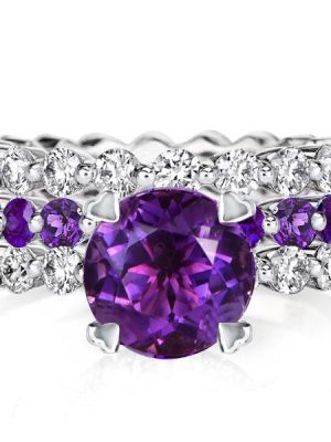 Purple & White Sapphire Sterling Silver 3-Piece Wedding Ring Set