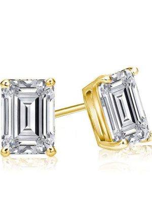 Emerald and White Sapphire Stud Earrings in 18K Gold Plated Sterling Silver (5.00 CT. TW.)
