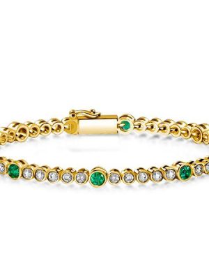 Emerald Tennis Bracelet - 18K Gold Plated Sterling Silver - Bezel Set - Wedding Jewelry