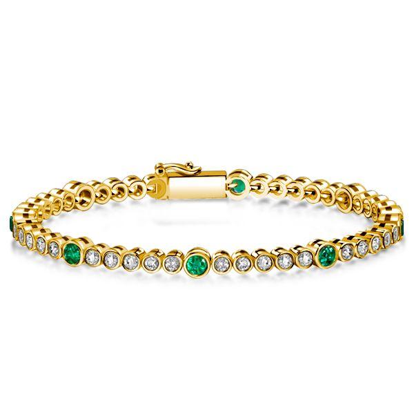 Emerald Tennis Bracelet - 18K Gold Plated Sterling Silver - Bezel Set - Wedding Jewelry