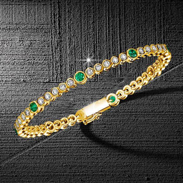 Emerald Tennis Bracelet - 18K Gold Plated Sterling Silver - Bezel Set - Wedding Jewelry