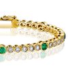 Emerald Tennis Bracelet - 18K Gold Plated Sterling Silver - Bezel Set - Wedding Jewelry