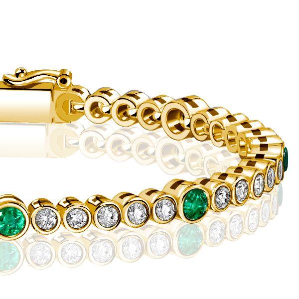Emerald Tennis Bracelet - 18K Gold Plated Sterling Silver - Bezel Set - Wedding Jewelry