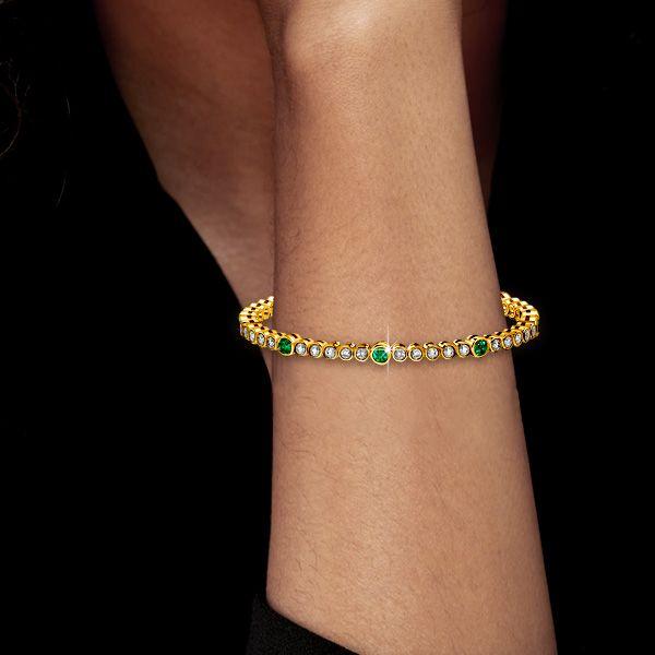 Emerald Tennis Bracelet - 18K Gold Plated Sterling Silver - Bezel Set - Wedding Jewelry