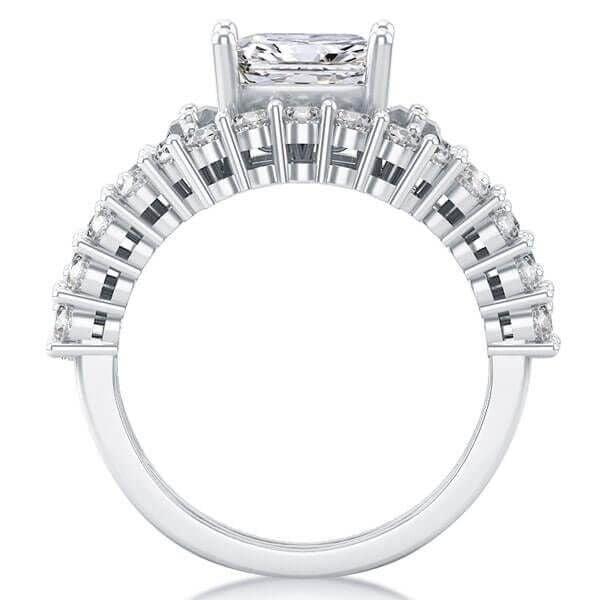 Three Stone Created White Sapphire 3-Piece Wedding Ring Set in Sterling Silver