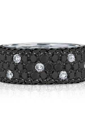 Black Sapphire Eternity Wedding Band - Five Row Sterling Silver Ring for Women