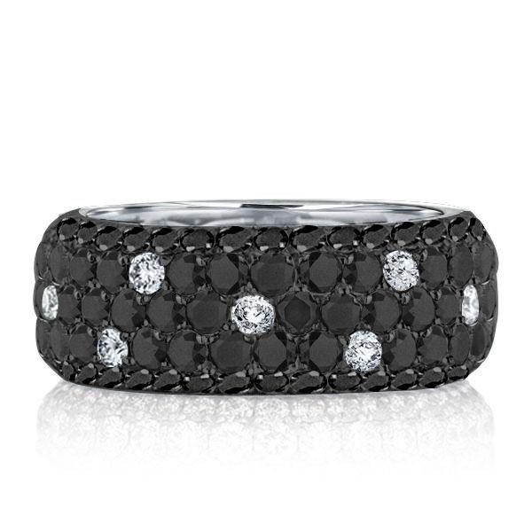 Black Sapphire Eternity Wedding Band - Five Row Sterling Silver Ring for Women